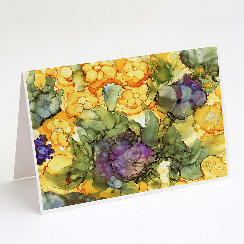 Caroline's Treasures Abstract Flowers Purple and Yellow Greeting Cards and Envelopes Pack of 8, 7 x 5, Flowers Image