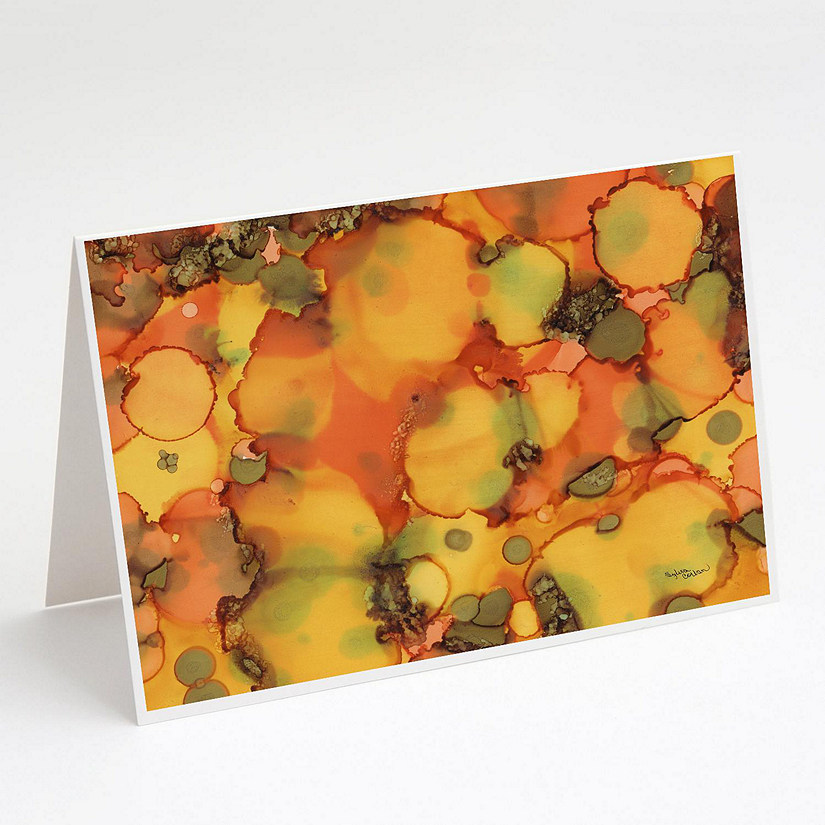 Caroline's Treasures Abstract in Orange and Greens Greeting Cards and Envelopes Pack of 8, 7 x 5, Flowers Image