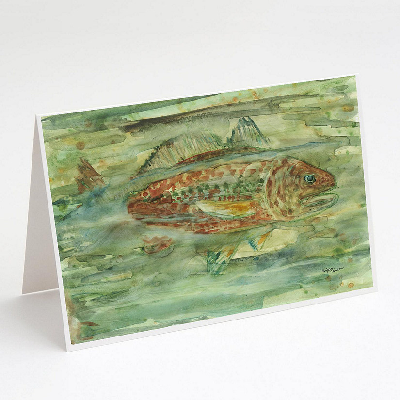 Caroline's Treasures Abstract Red Fish Greeting Cards and Envelopes Pack of 8, 7 x 5, Fish Image