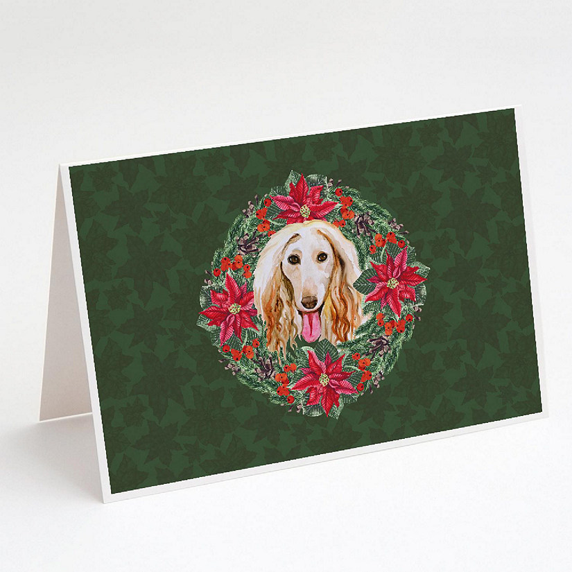 Caroline's Treasures Afghan Hound Poinsetta Wreath Greeting Cards and Envelopes Pack of 8, 7 x 5, Dogs Image