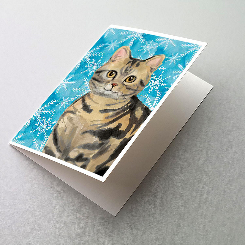 Caroline's Treasures American Shorthair Brown Tabby Winter Snowflakes Greeting Cards and Envelopes Pack of 8, 7 x 5, Cats Image