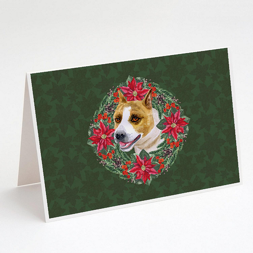 Caroline's Treasures American Staffordshire Poinsetta Wreath Greeting Cards and Envelopes Pack of 8, 7 x 5, Dogs Image
