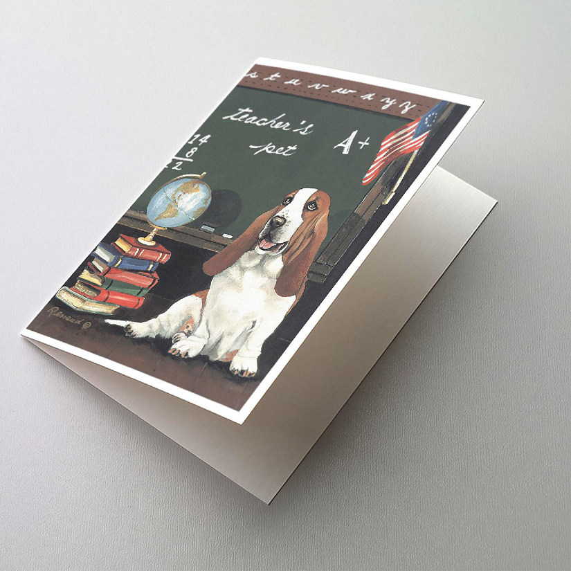 Caroline's Treasures Basset Hound Teacher's Pet Greeting Cards and Envelopes Pack of 8, 7 x 5, Dogs Image