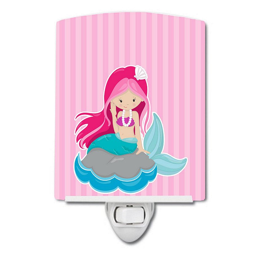 Caroline's Treasures Beach Mermaid Pink Hair #3 Ceramic Night Light, 4 x 6, Fantasy Image