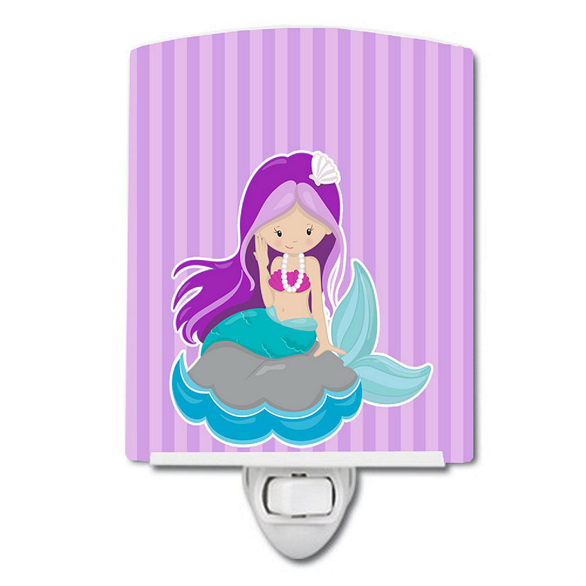 Caroline's Treasures Beach Mermaid Purple Hair #3 Ceramic Night Light, 4 x 6, Fantasy Image