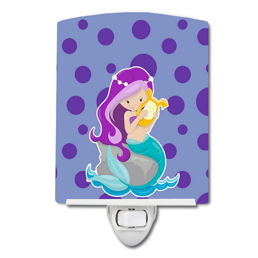 Caroline's Treasures Beach Mermaid Purple Hair Grace Ceramic Night Light, 4 x 6, Fantasy Image