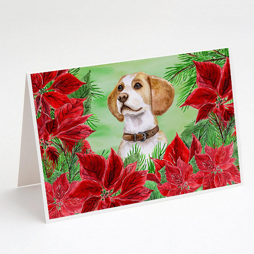 Caroline's Treasures Beagle Poinsettas Greeting Cards and Envelopes Pack of 8, 7 x 5, Dogs Image