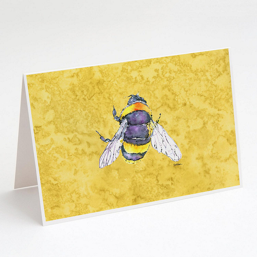 Caroline's Treasures Bee on Yellow Greeting Cards and Envelopes Pack of 8, 7 x 5, Insects Image
