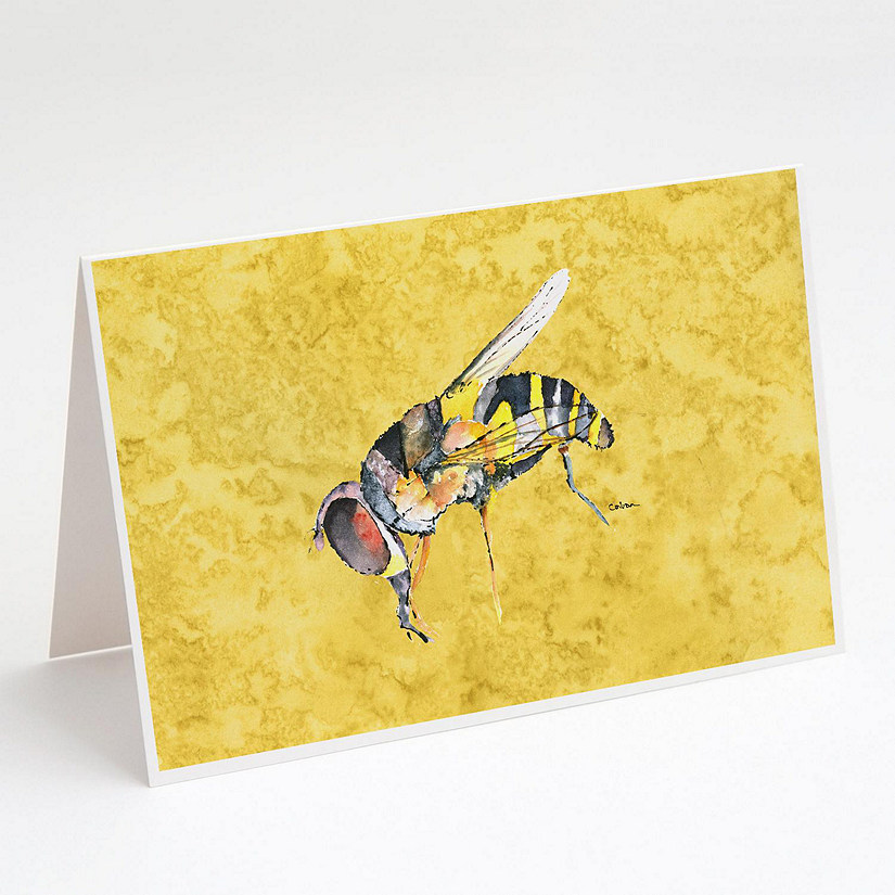 Caroline's Treasures Bee on Yellow Greeting Cards and Envelopes Pack of 8, 7 x 5, Insects Image