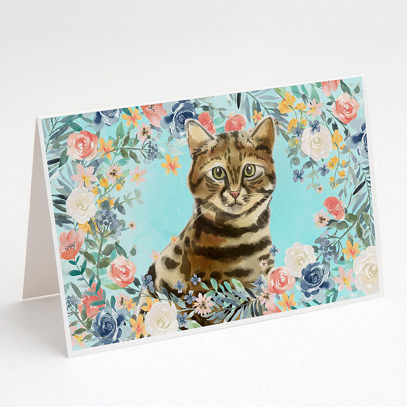 Caroline's Treasures Bengal Spring Flowers Greeting Cards and Envelopes Pack of 8, 7 x 5, Cats Image