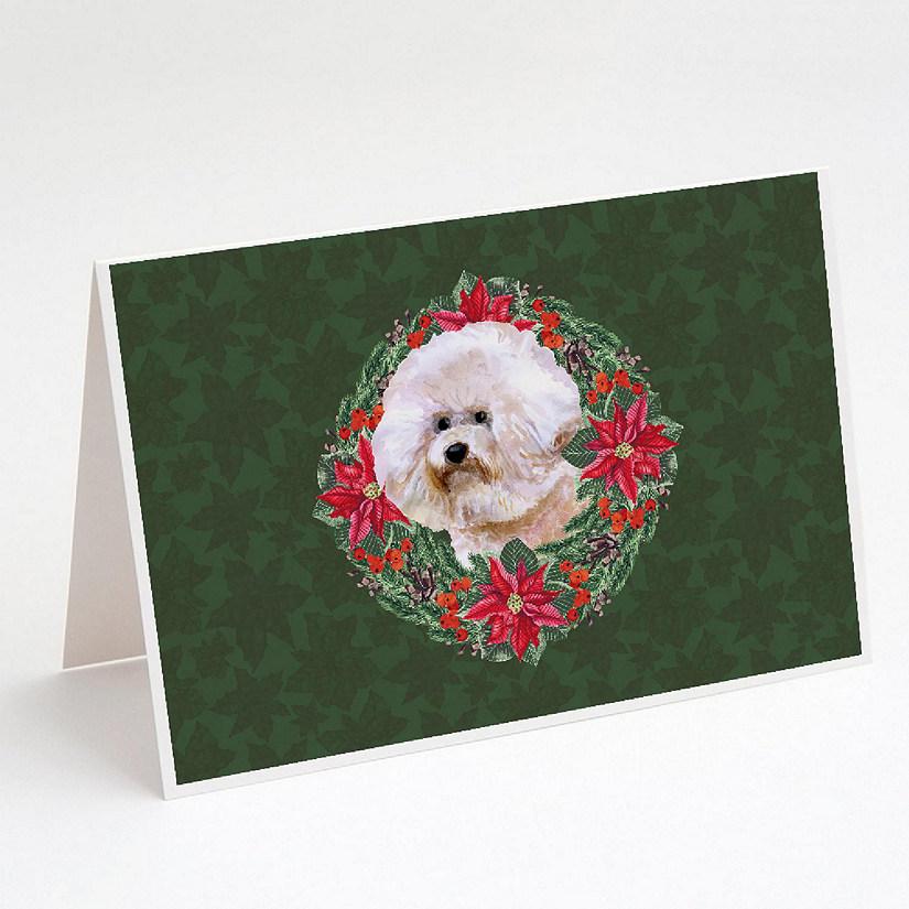 Caroline's Treasures Bichon Frise #2 Poinsetta Wreath Greeting Cards and Envelopes Pack of 8, 7 x 5, Dogs Image