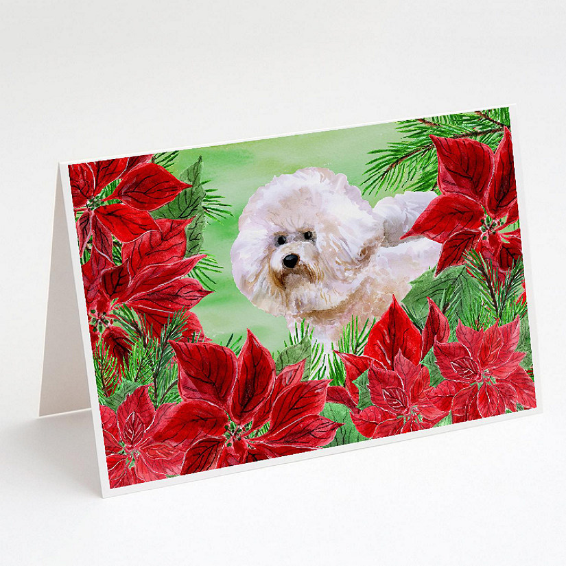 Caroline's Treasures Bichon Frise #2 Poinsettas Greeting Cards and Envelopes Pack of 8, 7 x 5, Dogs Image