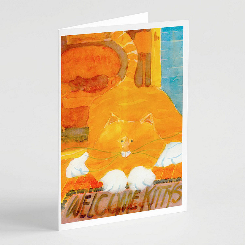 Caroline's Treasures Big Orange Cat Welcome Greeting Cards and Envelopes Pack of 8, 7 x 5, Cats Image