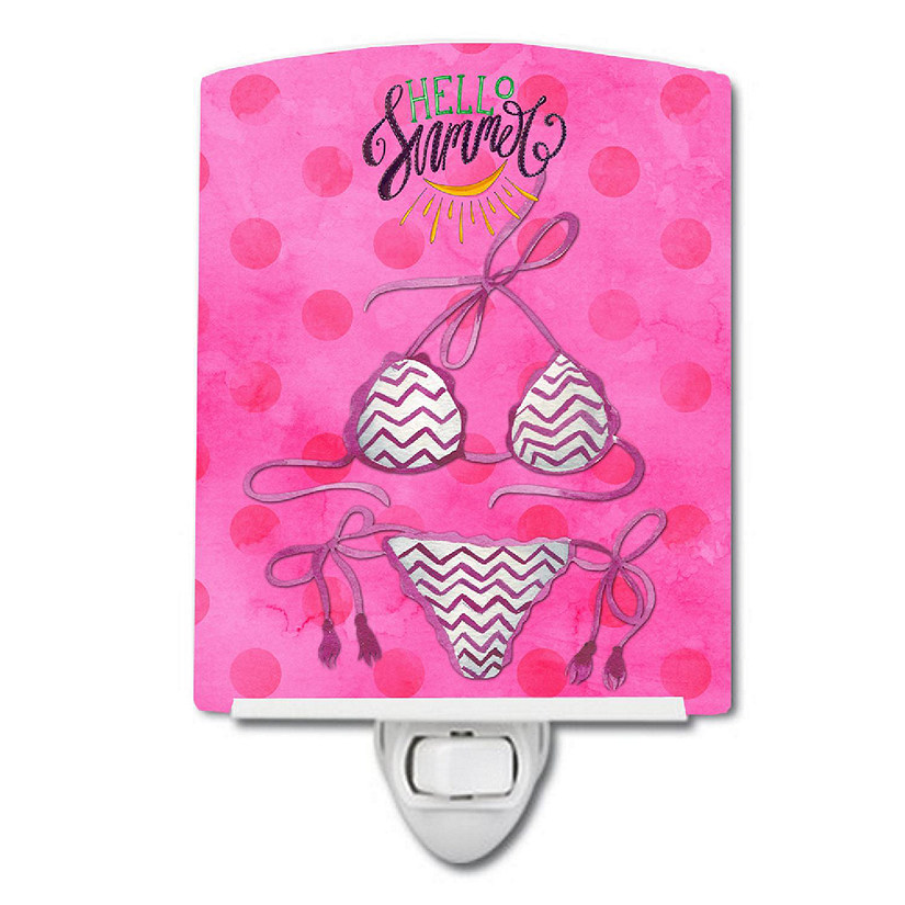 Caroline's Treasures Bikini Swimsuit Pink Polkadot Ceramic Night Light, 4 x 6, Nautical Image