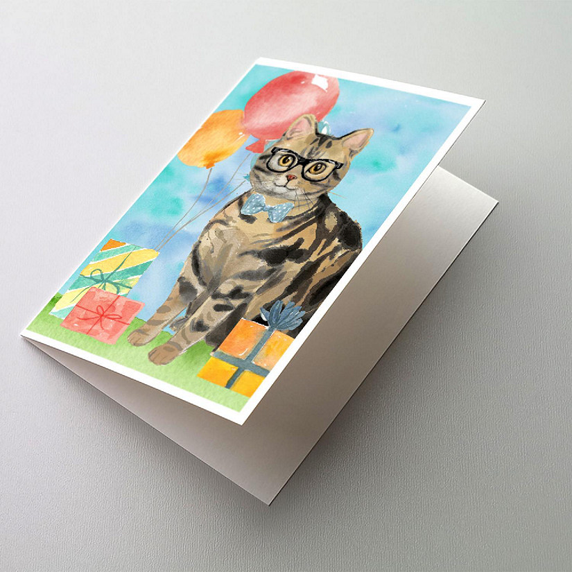 Caroline's Treasures Birthday, American Shorthair Brown Tabby Happy Birthday Greeting Cards and Envelopes Pack of 8, 7 x 5, Cats Image