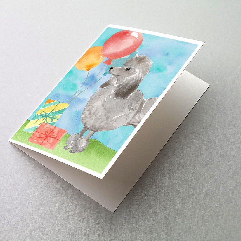 Caroline's Treasures Birthday, Happy Birthday Silver Poodle Greeting Cards and Envelopes Pack of 8, 7 x 5, Dogs Image