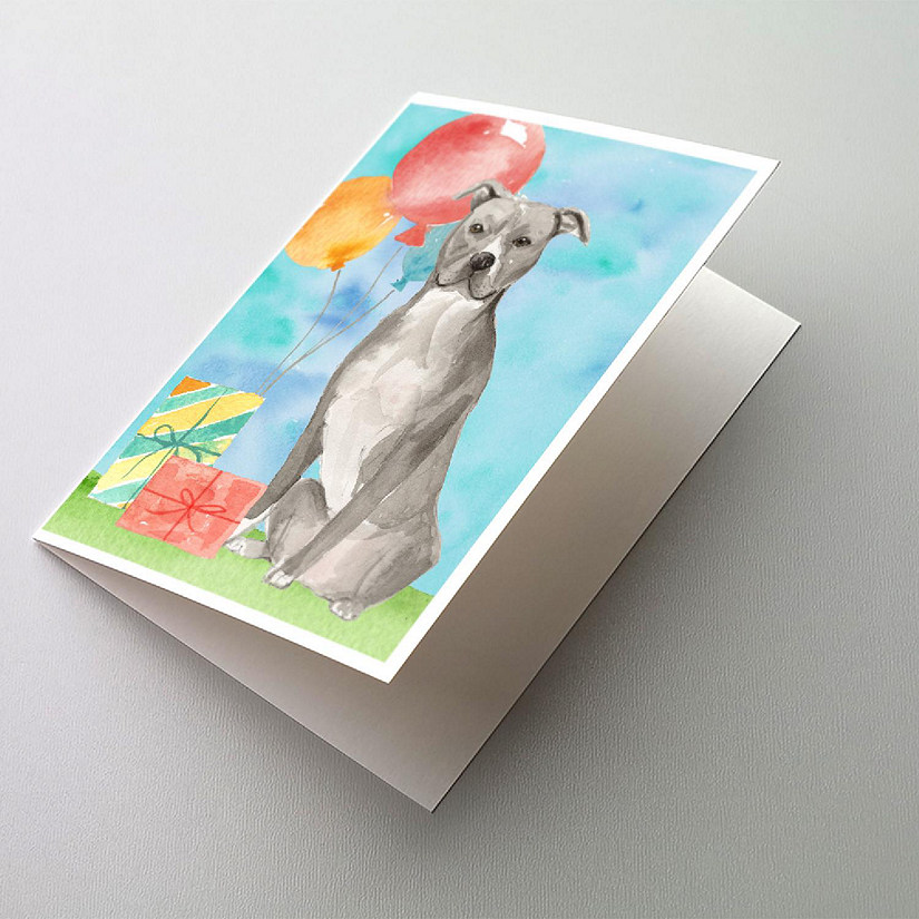 Caroline's Treasures Birthday, Happy Birthday Staffordshire Bull Terrier Greeting Cards and Envelopes Pack of 8, 7 x 5, Dogs Image