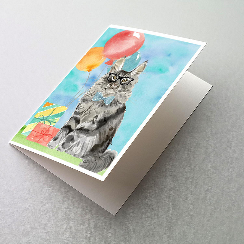 Caroline's Treasures Birthday, Maine Coon Happy Birthday Greeting Cards and Envelopes Pack of 8, 7 x 5, Cats Image