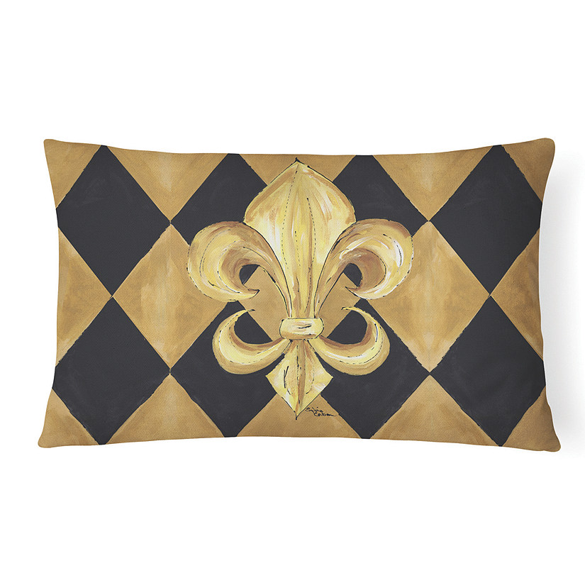 Caroline's Treasures Black and Gold Fleur de lis New Orleans Canvas Fabric Decorative Pillow, 12 x 16, New Orleans Image
