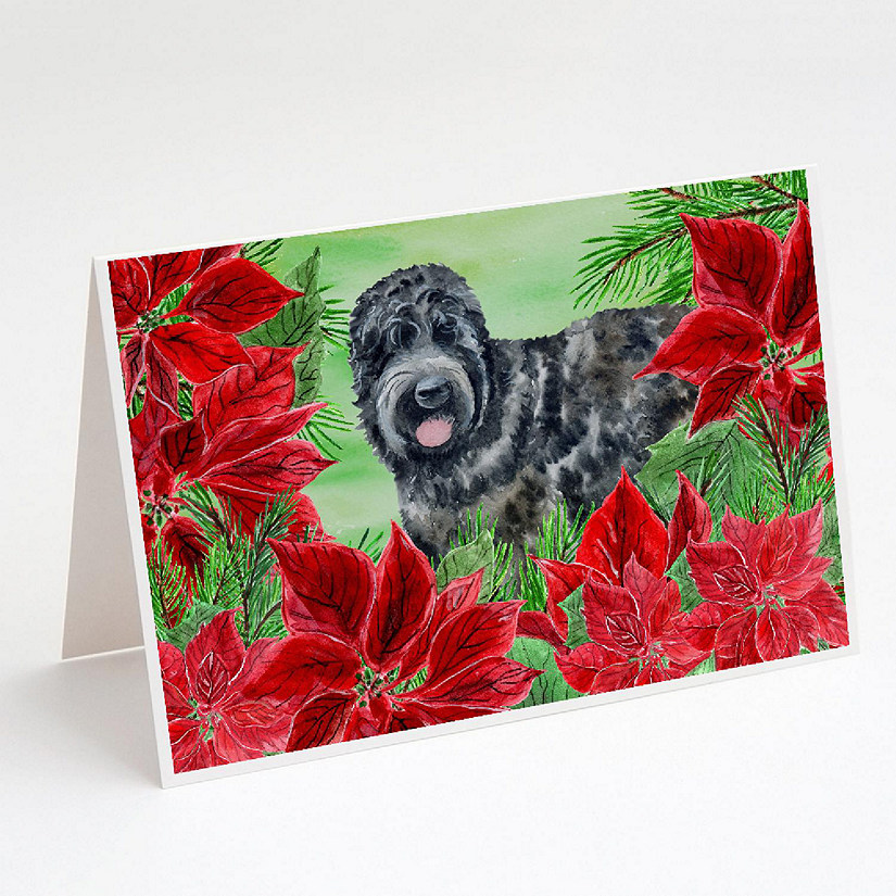 Caroline's Treasures Black Russian Terrier Poinsettas Greeting Cards and Envelopes Pack of 8, 7 x 5, Dogs Image