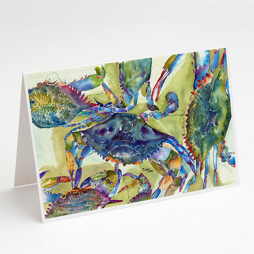 Caroline's Treasures Blue Crab All Over Greeting Cards and Envelopes Pack of 8, 7 x 5, Seafood Image