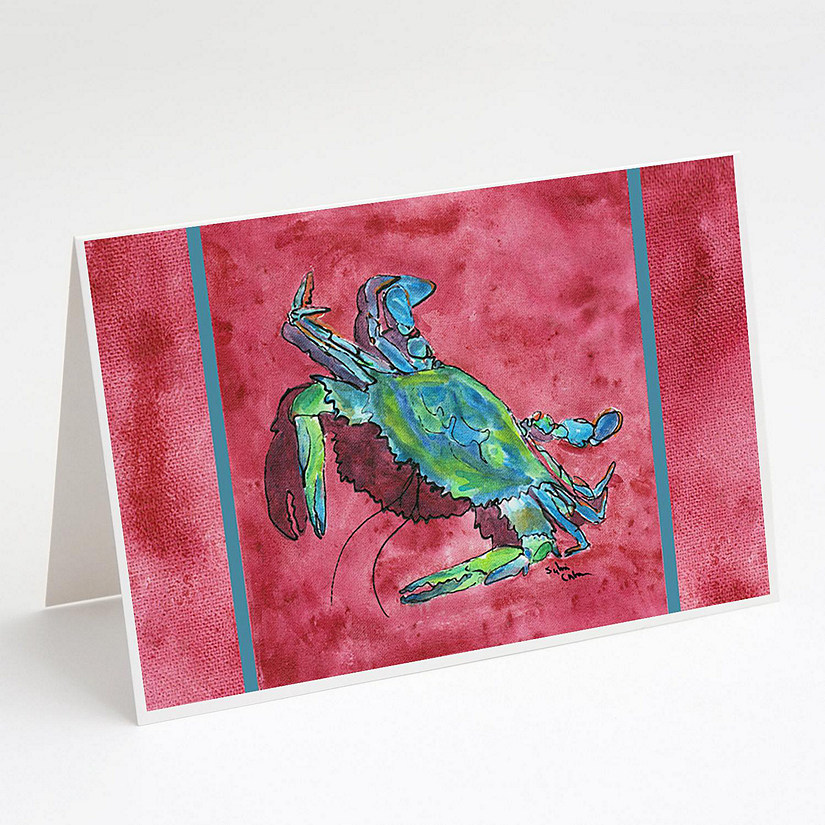 Caroline's Treasures Blue Crab on Red Greeting Cards and Envelopes Pack of 8, 7 x 5, Seafood Image