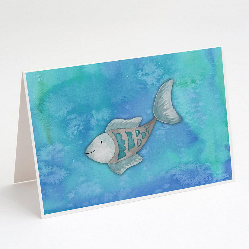 Caroline's Treasures Blue Fish Watercolor Greeting Cards and Envelopes Pack of 8, 7 x 5, Fish Image