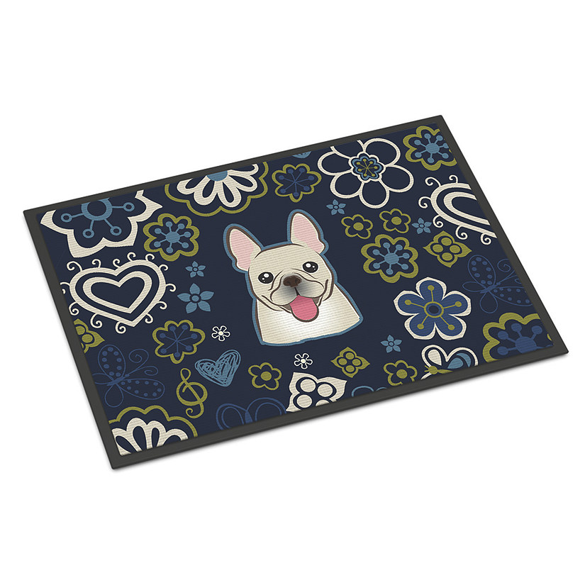 Caroline's Treasures Blue Flowers French Bulldog Indoor or Outdoor Mat 24x36, 36 x 24, Dogs Image