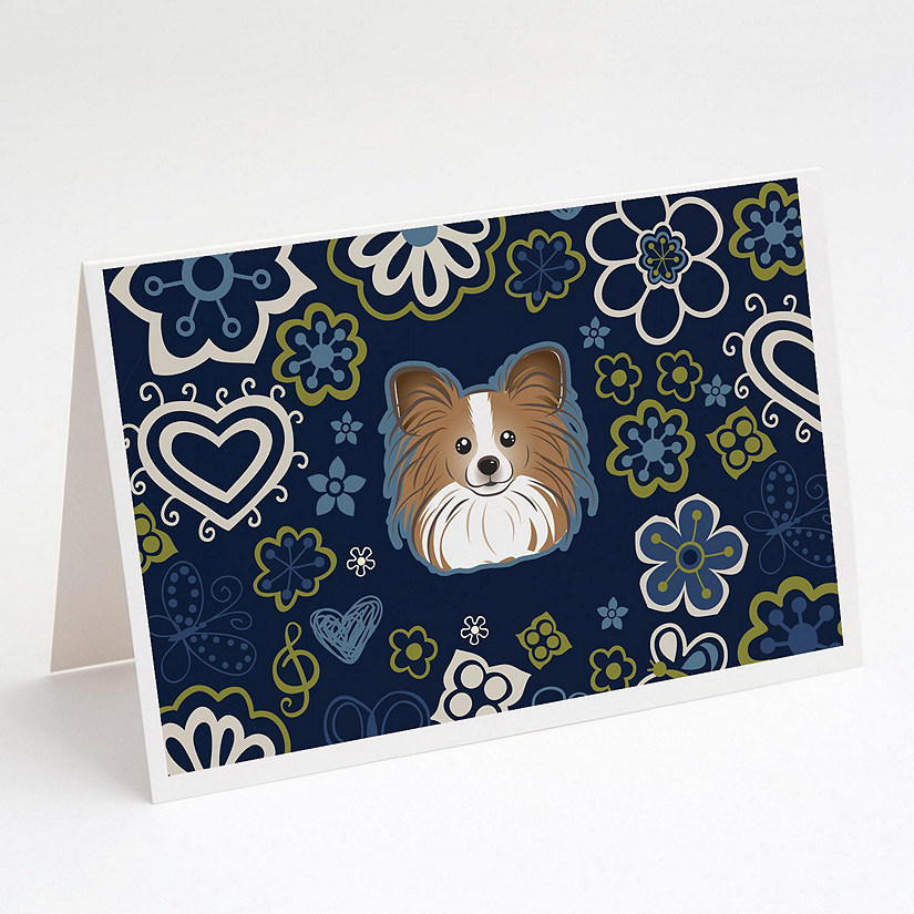 Caroline's Treasures Blue Flowers Papillon Greeting Cards and Envelopes Pack of 8, 7 x 5, Dogs Image