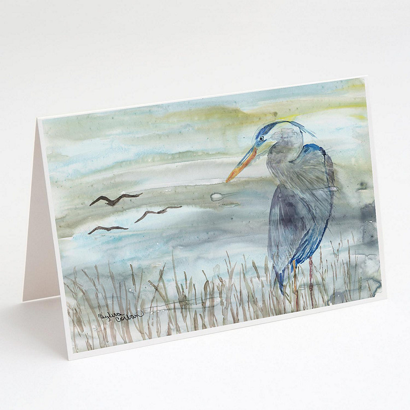 Caroline's Treasures Blue Heron Watercolor Greeting Cards and Envelopes Pack of 8, 7 x 5, Birds Image