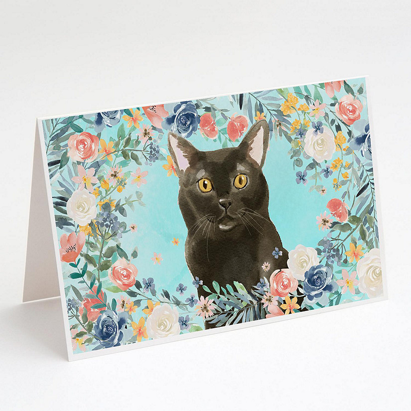 Caroline's Treasures Bombay Spring Flowers Greeting Cards and Envelopes Pack of 8, 7 x 5, Cats Image