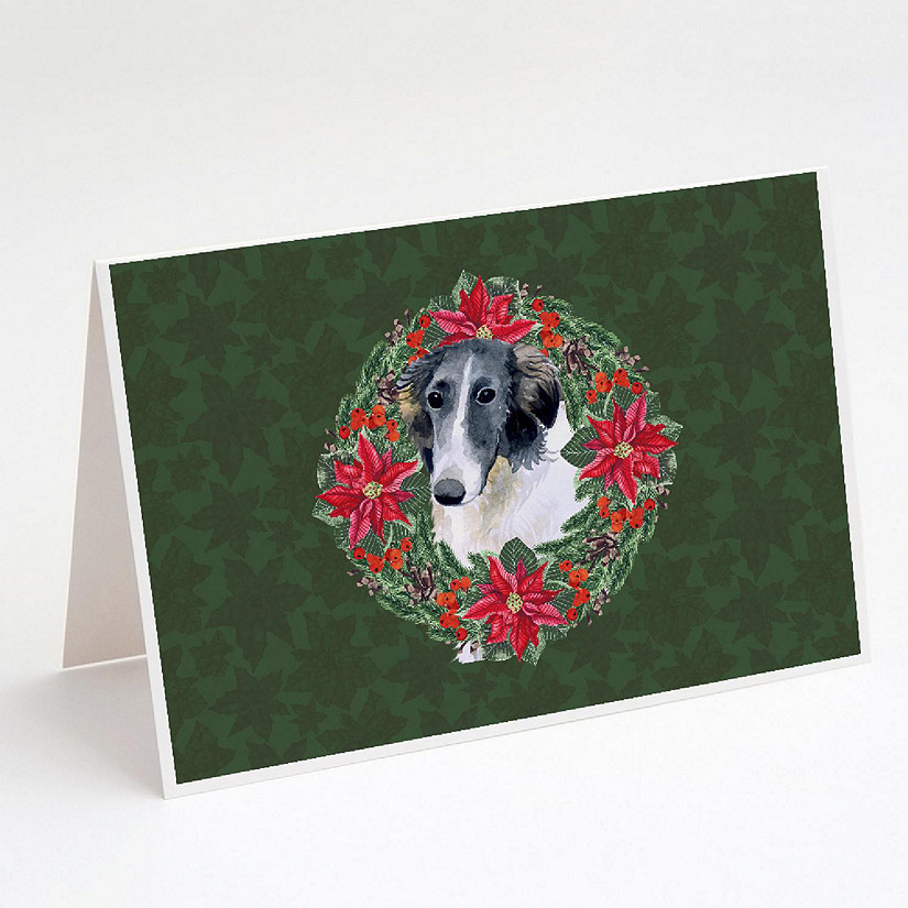 Caroline's Treasures Borzoi Poinsetta Wreath Greeting Cards and Envelopes Pack of 8, 7 x 5, Dogs Image