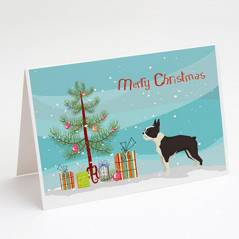 Caroline's Treasures Boston Terrier Christmas Tree Greeting Cards and Envelopes Pack of 8, 7 x 5, Dogs Image
