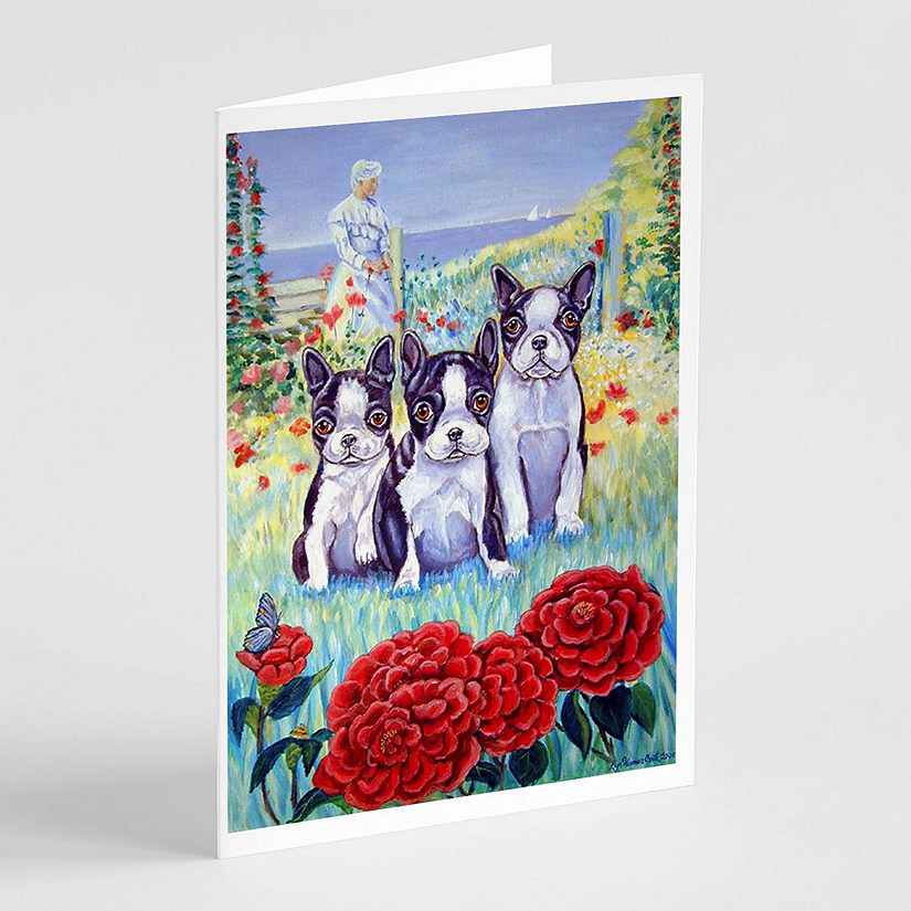 Caroline's Treasures Boston Terrier Trio Greeting Cards and Envelopes Pack of 8, 7 x 5, Dogs Image