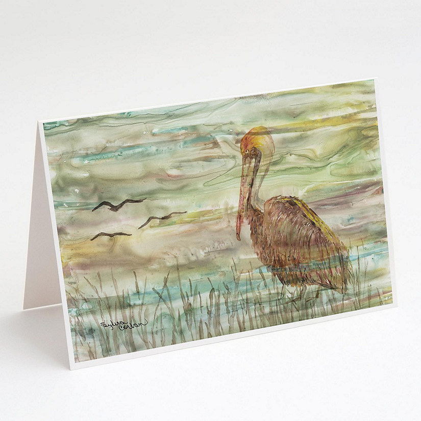 Caroline's Treasures Brown Pelican Sunset Greeting Cards and Envelopes Pack of 8, 7 x 5, Birds Image