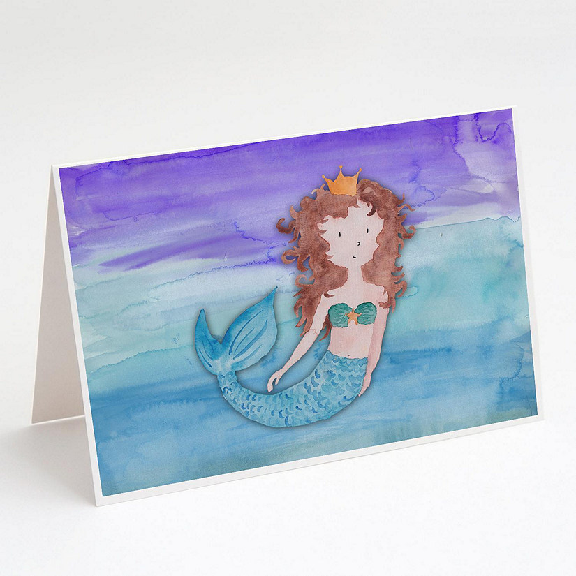 Caroline's Treasures Brunette Mermaid Watercolor Greeting Cards and Envelopes Pack of 8, 7 x 5, Fantasy Image