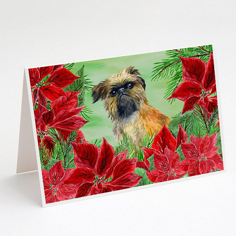 Caroline's Treasures Brussels Griffon Poinsettas Greeting Cards and Envelopes Pack of 8, 7 x 5, Dogs Image