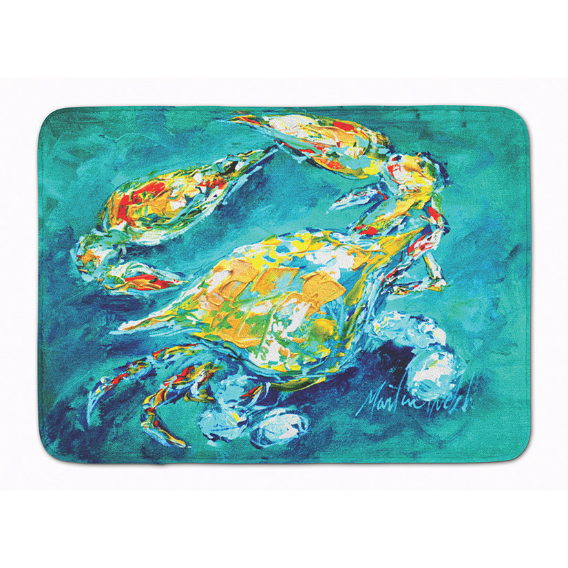 Caroline's Treasures By Chance Crab in Aqua blue Machine Washable Memory Foam Mat, 27 x 19, Seafood Image