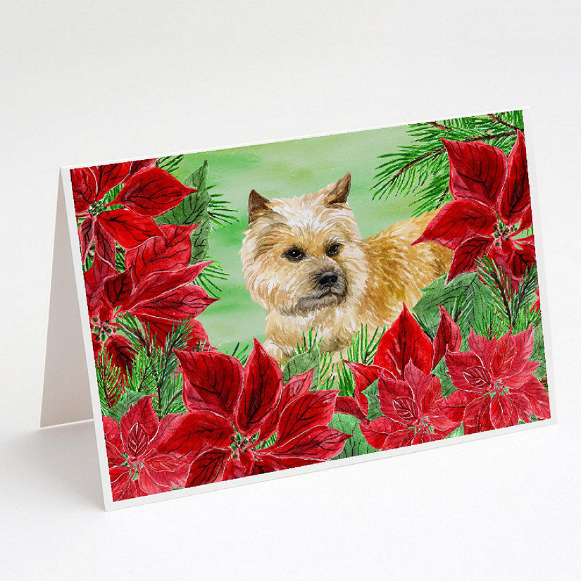 Caroline's Treasures Cairn Terrier Poinsettas Greeting Cards and Envelopes Pack of 8, 7 x 5, Dogs Image
