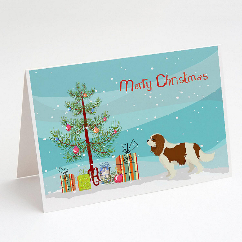 Caroline's Treasures Cavalier Spaniel Christmas Tree Greeting Cards and Envelopes Pack of 8, 7 x 5, Dogs Image