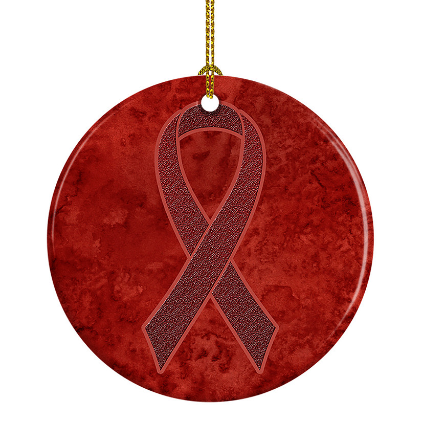 Caroline's Treasures, Ceramic Ornament, Burgundy Ribbon, Multiple Myeloma Cancer Awareness, 2.8x2.8 Image