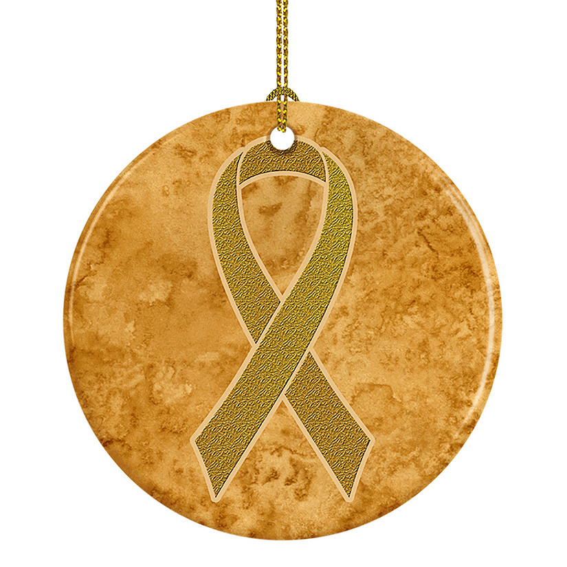 Caroline's Treasures, Ceramic Ornament, Gold Ribbon, Childhood Cancer Awareness, 2.8x2.8 Image