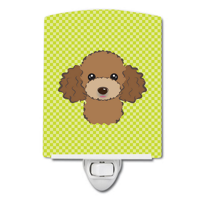 Caroline's Treasures Checkerboard Lime Green Chocolate Brown Poodle Ceramic Night Light, 4 x 6, Dogs Image