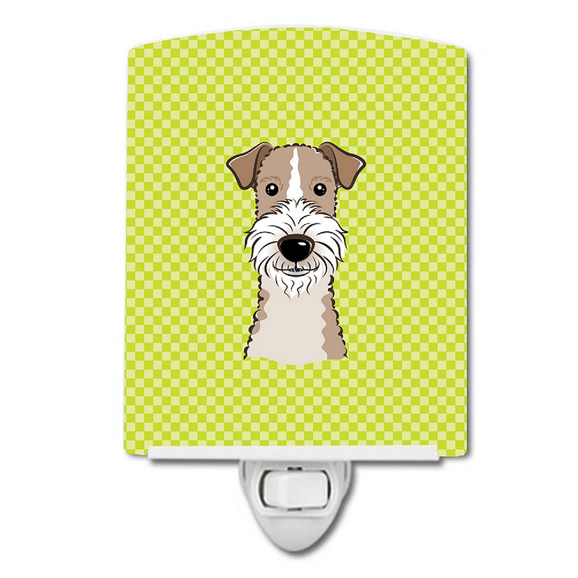 Caroline's Treasures Checkerboard Lime Green Wire Haired Fox Terrier Ceramic Night Light, 4 x 6, Dogs Image