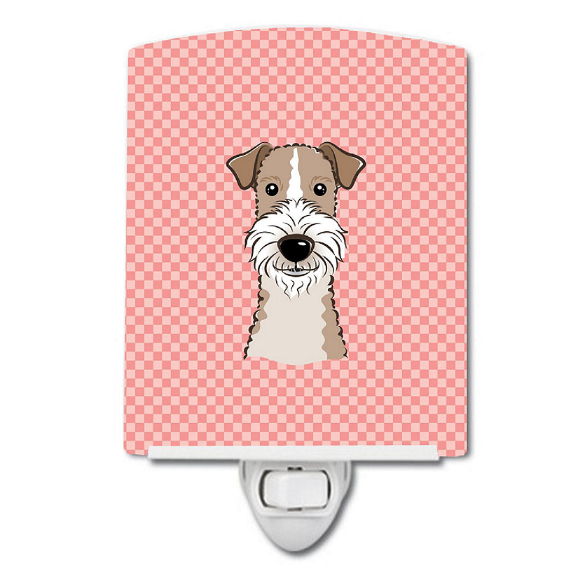 Caroline's Treasures Checkerboard Pink Wire Haired Fox Terrier Ceramic Night Light, 4 x 6, Dogs Image