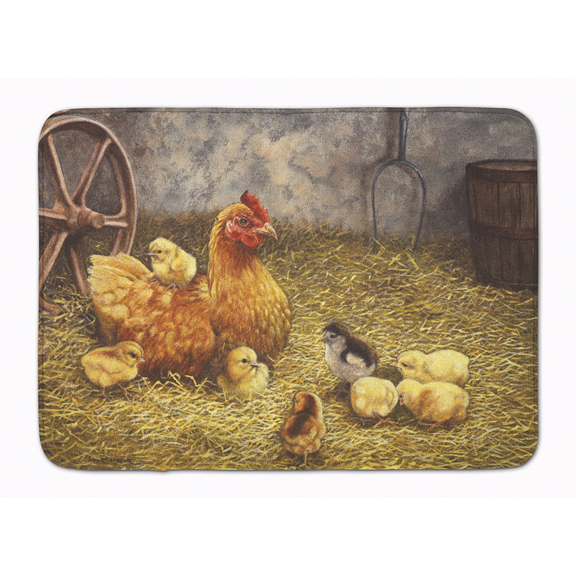 Caroline's Treasures Chicken Hen and Her Chicks Machine Washable Memory Foam Mat, 27 x 19, Farm Animals Image