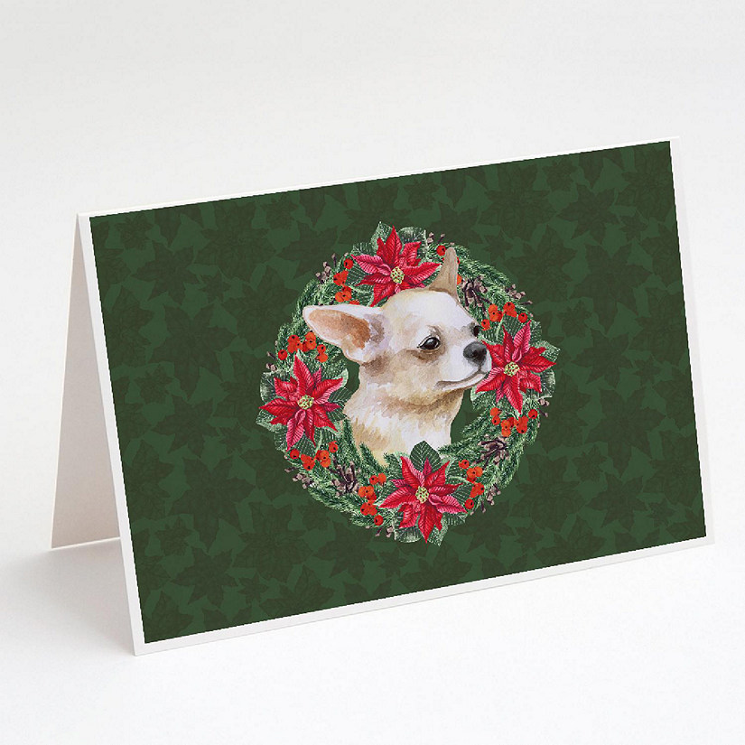Caroline's Treasures Chihuahua Leg up Poinsetta Wreath Greeting Cards and Envelopes Pack of 8, 7 x 5, Dogs Image