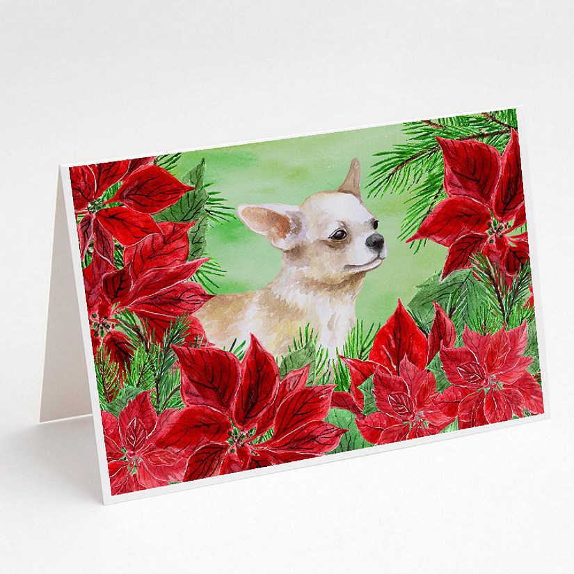 Caroline's Treasures Chihuahua Leg up Poinsettas Greeting Cards and Envelopes Pack of 8, 7 x 5, Dogs Image