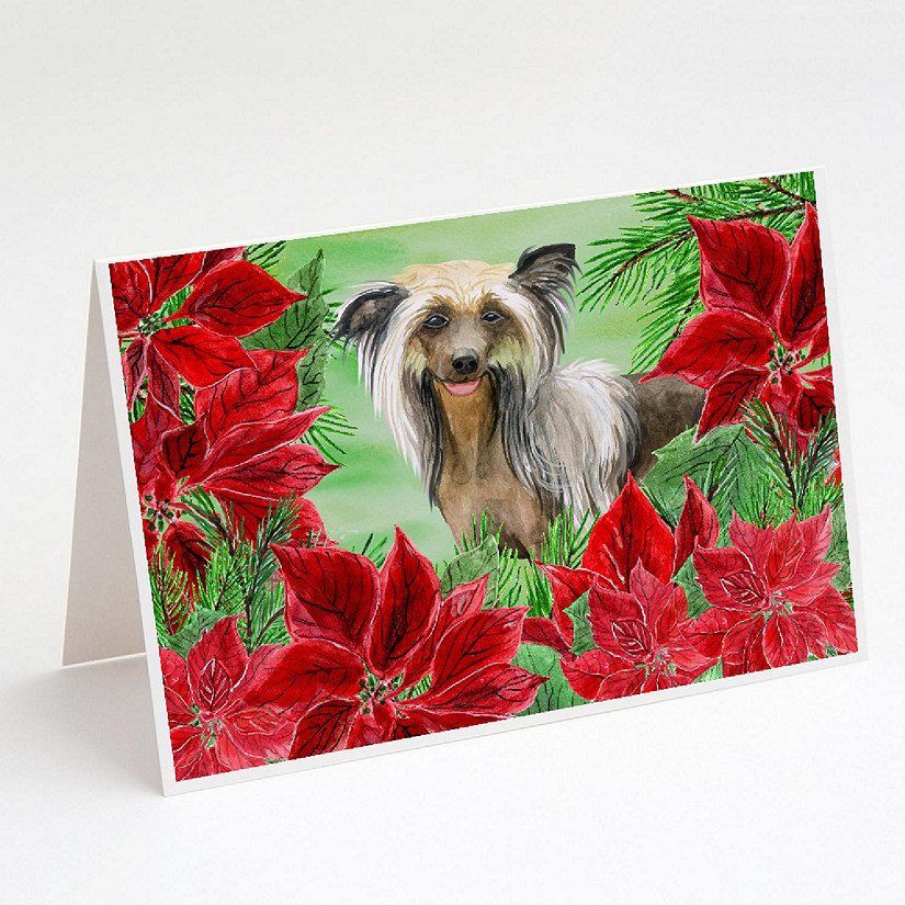 Caroline's Treasures Chinese Crested Poinsettas Greeting Cards and Envelopes Pack of 8, 7 x 5, Dogs Image