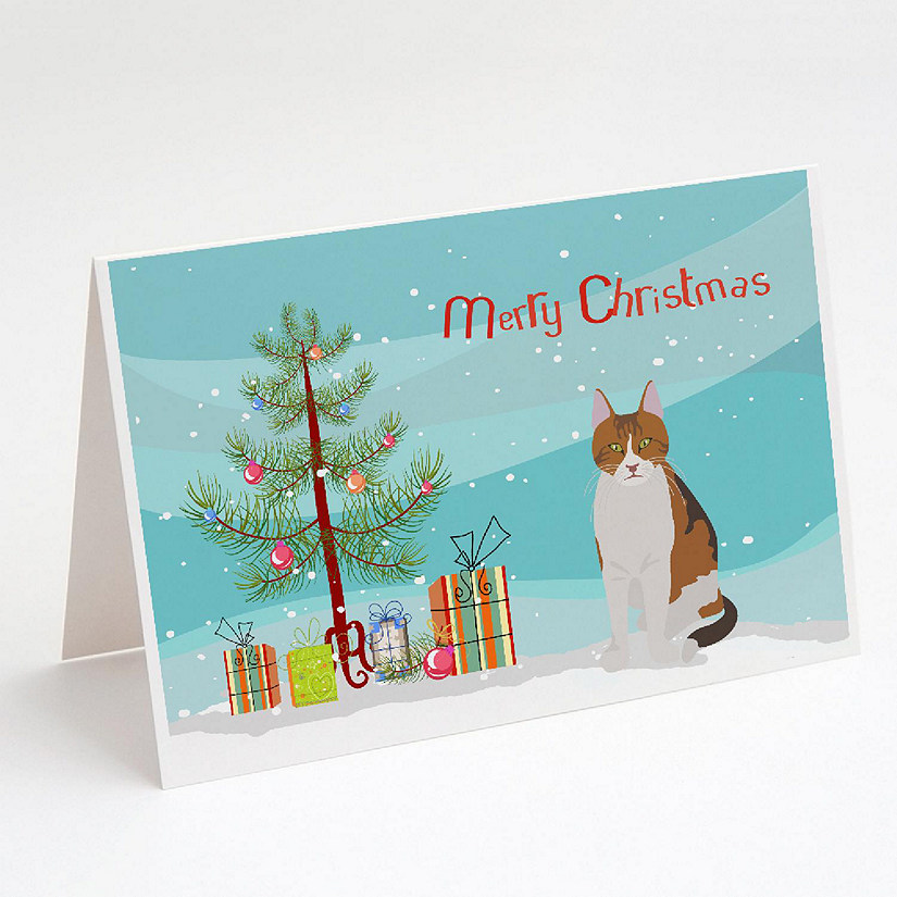 Caroline's Treasures Christmas, Aegean Cat Merry Christmas Greeting Cards and Envelopes Pack of 8, 7 x 5, Cats Image